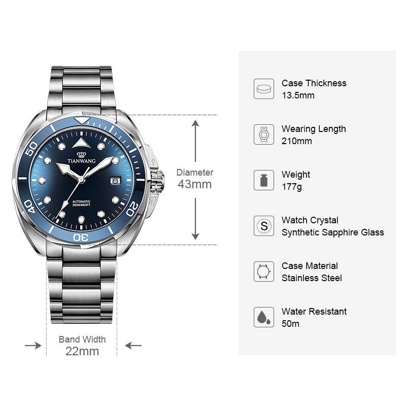 Tianwang Bluefin Series 20ATM Watch