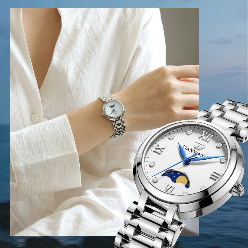 Woman wearing Tianwang Celestial Moon Phase Quartz Watch