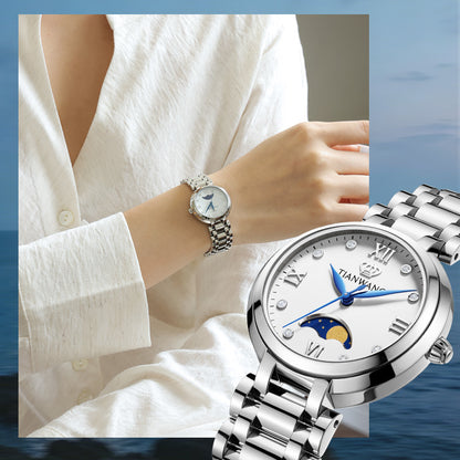 Woman wearing Tianwang Celestial Moon Phase Quartz Watch