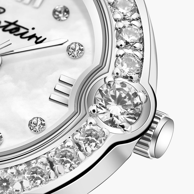 Close-up of Sotoiru Mermaid watch with zircon bezel