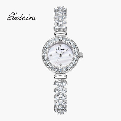 Sotoiru mother-of-pearl bracelet watch with zircon details