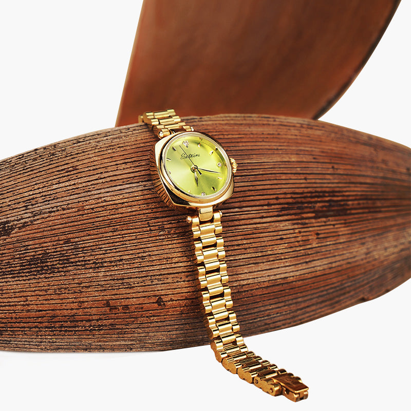 Sotoiru Pistachio Aura watch styled with soft green dial