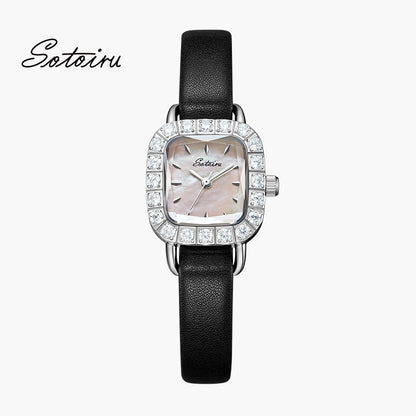Sotoiru women's watch with rectangular case and zircon bezel