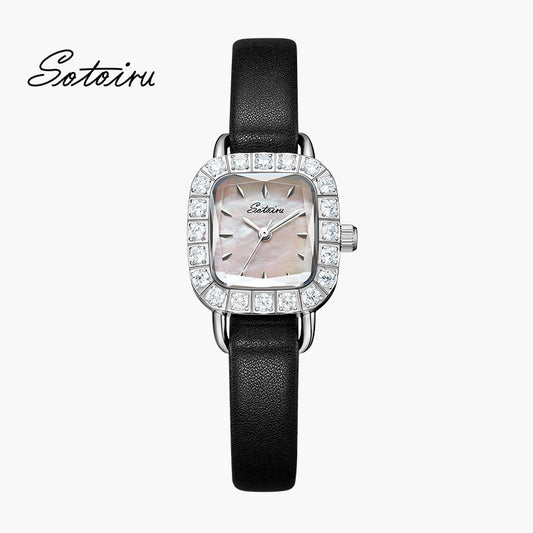 Sotoiru women's watch with rectangular case and zircon bezel