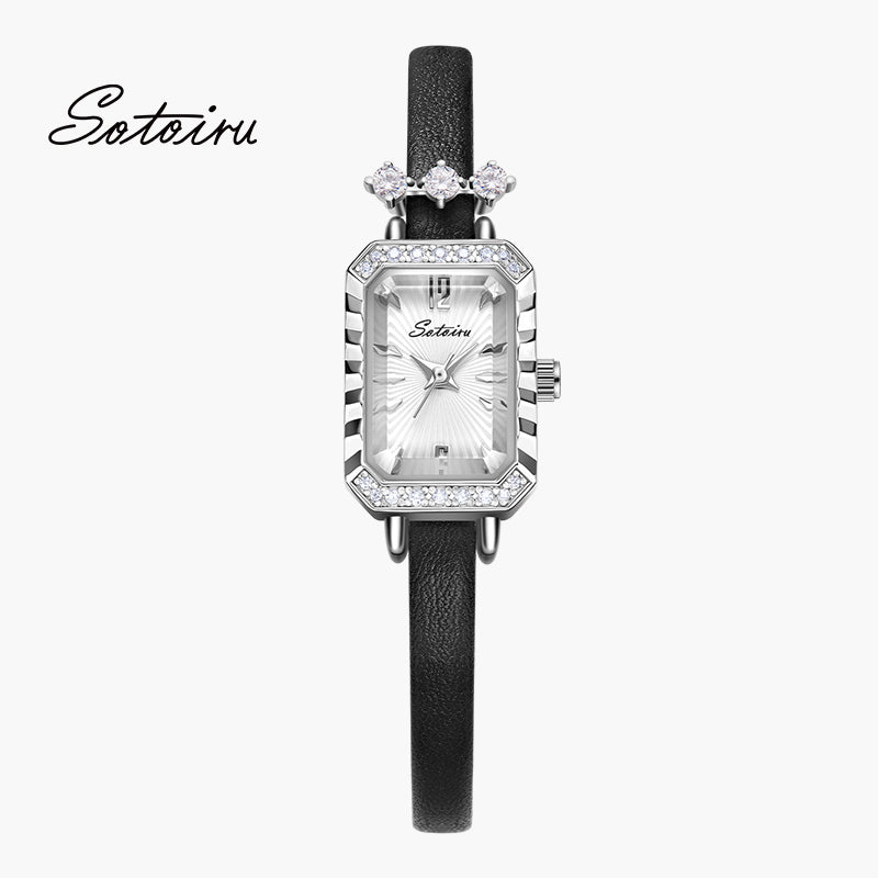 Sotoiru rectangular women's watch with zircon bezel and interchangeable straps