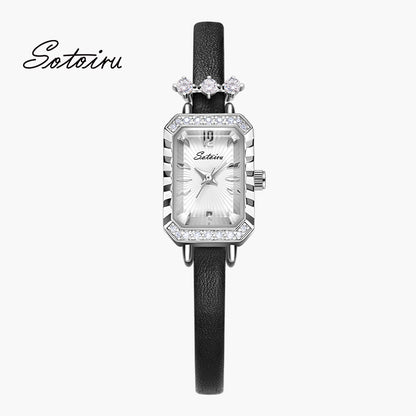 Sotoiru rectangular women's watch with zircon bezel and interchangeable straps