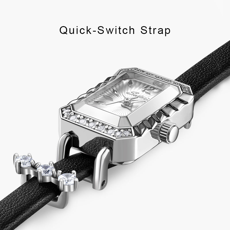 Sotoiru rectangular watch with interchangeable strap system