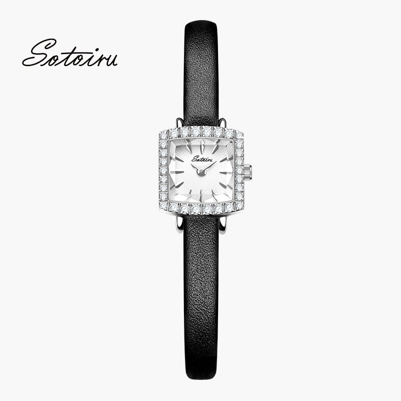 Sotoiru women's square watch with zircon bezel and interchangeable straps