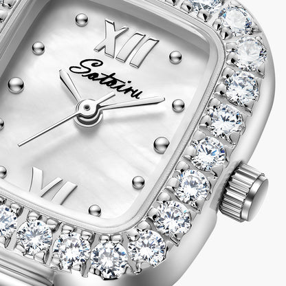 Close-up of Sotoiru mother-of-pearl dial with zircon details