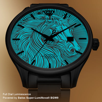 Tianwang automatic watch with engraved full-lume dial