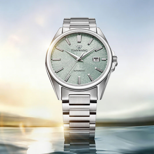 Tianwang automatic watch with textured dial in Misty Valley Green