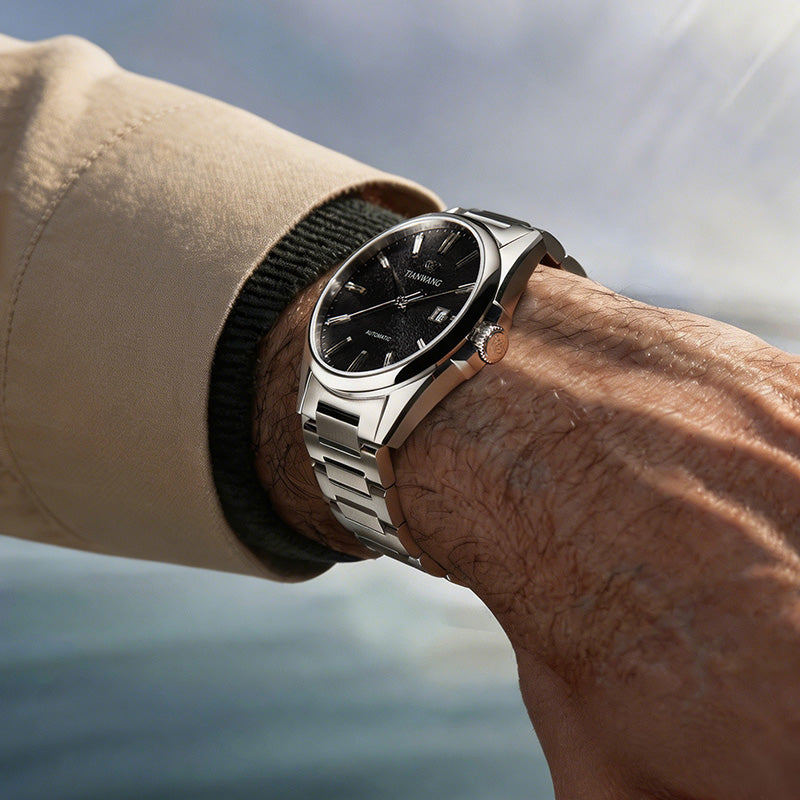 Tianwang automatic watch with Volcanic Black textured dial